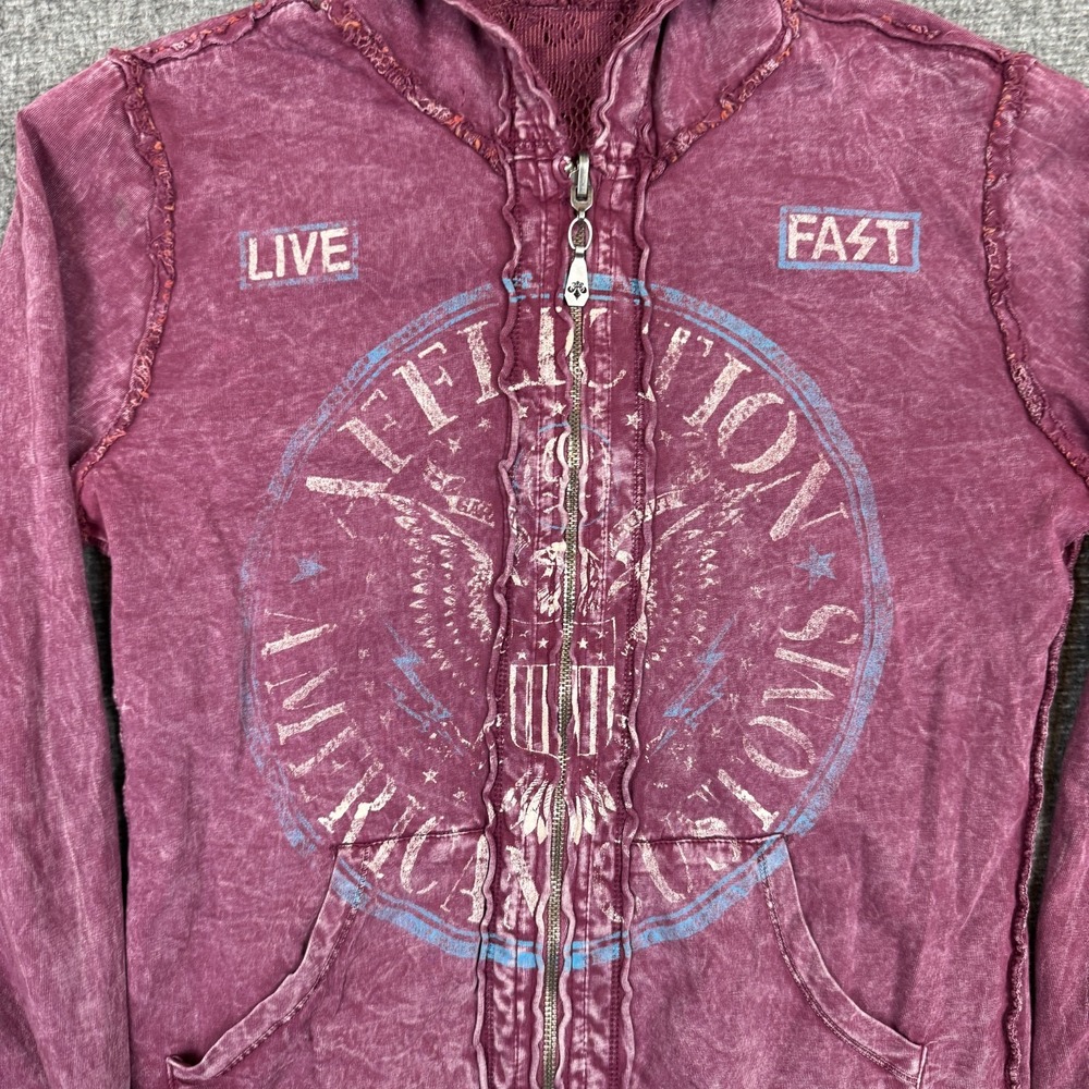 Vintage Affiliction Reversible Hoodie Womens Small Red Full Zip Live Fast Y2K - Picture 5 of 9